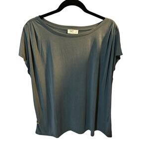 NWT Maurices Womens 24/7 Plus Size Top 1X Green Boat Neck Short Sleeve Casual Ch